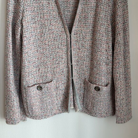 J. Jill Women Tweed Pink & Gray Cardigan Sweater blazer  Textured Multicolor MED - Picture 3 of 10